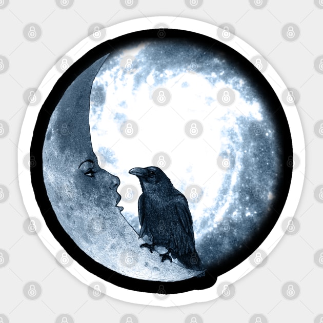 The crow and its Moon Sticker by Barruf